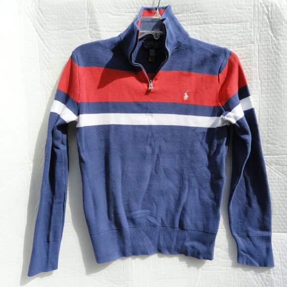 Polo Ralph Lauren Other - Polo Ralph Lauren Sweater Red White Blue Stripe 1/4 Zip Preppy Boys Large 14 16